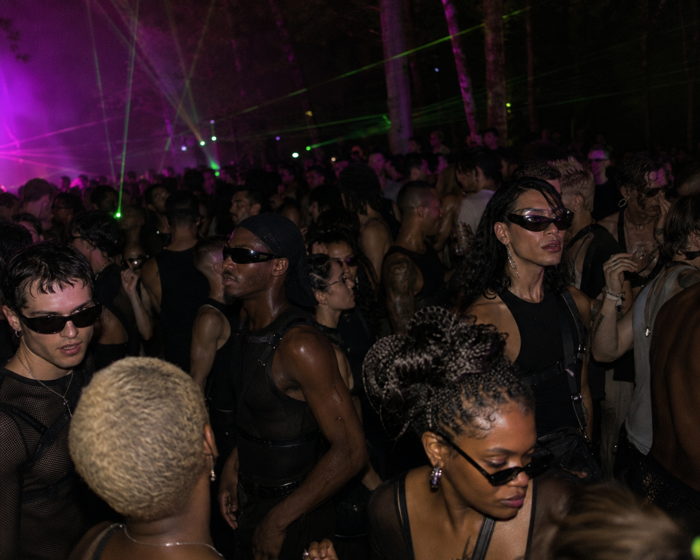 A crowd deep into the night